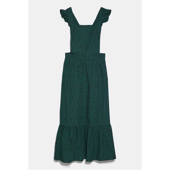 Zara Green Floral Midi Dress Ruffle Strap Square Neck Cottagecore Size S - Picture 16 of 16